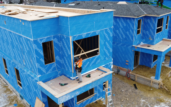 Panelized building system under construction